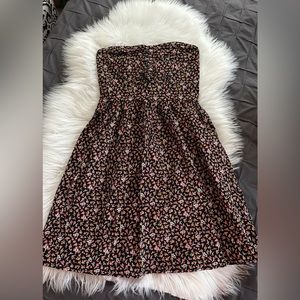 Floral Black Strapless Dress